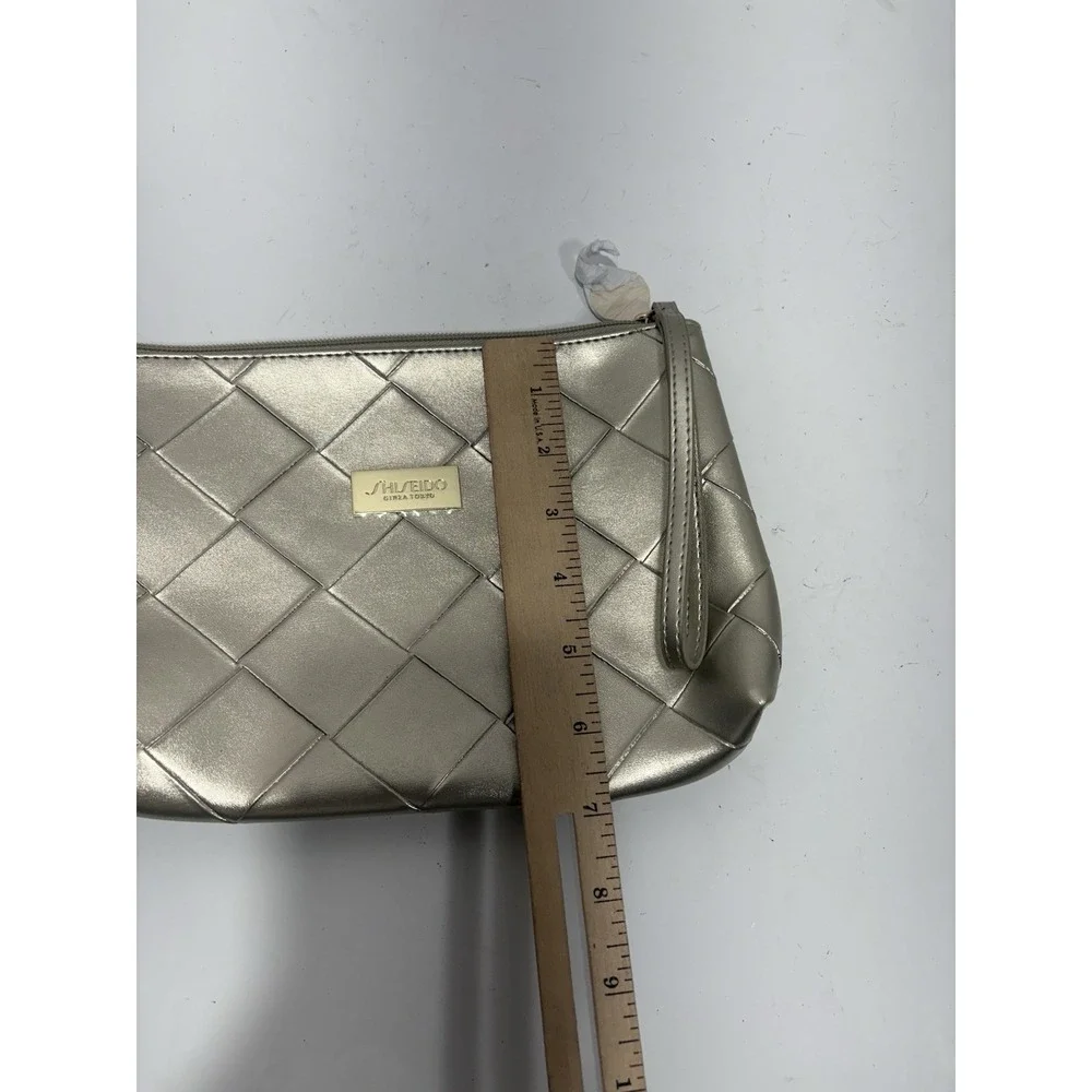 SHISEIDO Makeup Bag gold faux leather Cosmetic Toiletry Pouch - New